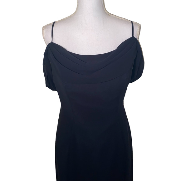 Vintage 90s Y2k Belsoie Draped Slinky Off Shoulder Maxi Evening Dress size 14 - Picture 7 of 10